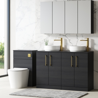 Nuie Arno Floor Standing 4-Door Vanity Unit with Worktop 1200mm Wide - Charcoal Black Woodgrain | Product Image