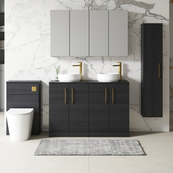 Nuie Arno Floor Standing 4-Door Vanity Unit with Worktop 1200mm Wide - Charcoal Black Woodgrain | Product Image