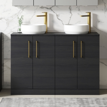 Arno Woodgrain Twin 1200mm 4-Door Floor Standing Countertop Vanity Unit | Product Image