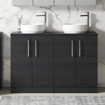 Arno Woodgrain Twin 1200mm 4-Door Floor Standing Countertop Vanity Unit | Product Image