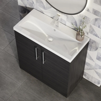 Nuie Arno Floor Standing 2-Door Vanity Unit with Basin-1 800mm Wide - Black Woodgrain