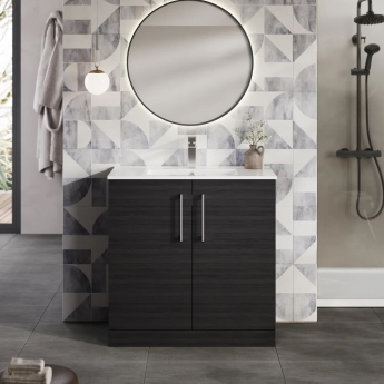 Nuie Arno Floor Standing 2-Door Vanity Unit with Basin-2 800mm Wide - Black Woodgrain