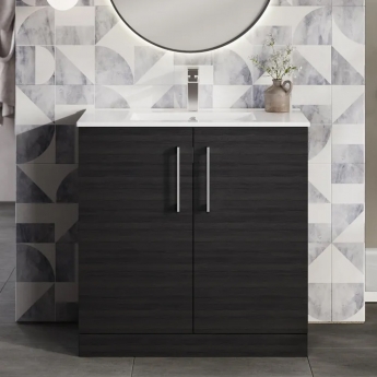 Nuie Arno Floor Standing 2-Door Vanity Unit with Basin-2 800mm Wide - Black Woodgrain
