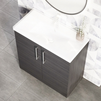 Nuie Arno Floor Standing 2-Door Vanity Unit with Basin-3 800mm Wide - Black Woodgrain