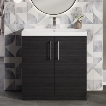 Nuie Arno Floor Standing 2-Door Vanity Unit with Basin-3 800mm Wide - Black Woodgrain