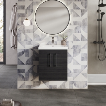 Nuie Arno Wall Hung 2-Door Vanity Unit with Basin-1 500mm Wide - Black Woodgrain