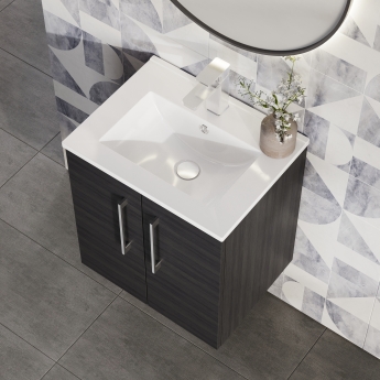 Nuie Arno Wall Hung 2-Door Vanity Unit with Basin-2 500mm Wide - Black Woodgrain