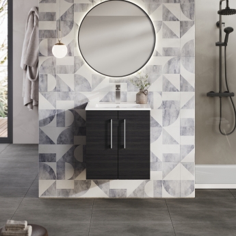 Nuie Arno Wall Hung 2-Door Vanity Unit with Basin-2 500mm Wide - Black Woodgrain