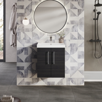 Nuie Arno Wall Hung 2-Door Vanity Unit with Basin-3 500mm Wide - Black Woodgrain