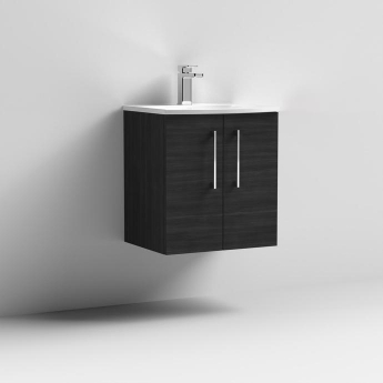 Nuie Arno Wall Hung 2-Door Vanity Unit with Basin-4 500mm Wide - Black Woodgrain