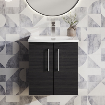 Nuie Arno Wall Hung 2-Door Vanity Unit with Basin-4 500mm Wide - Black Woodgrain
