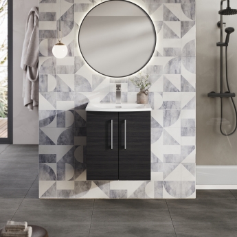 Nuie Arno Wall Hung 2-Door Vanity Unit with Basin-4 500mm Wide - Black Woodgrain