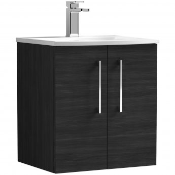 Nuie Arno Wall Hung 2-Door Vanity Unit with Basin-4 500mm Wide - Black Woodgrain