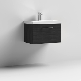 Nuie Arno Wall Hung 1-Drawer Vanity Unit with Basin-1 600mm Wide - Black Woodgrain | Product Image