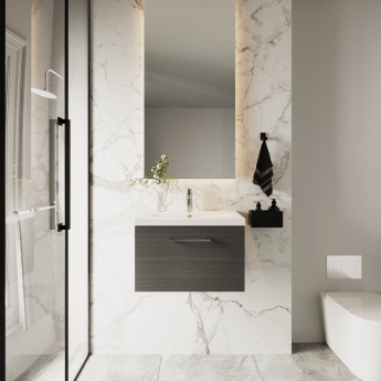 Nuie Arno Wall Hung 1-Drawer Vanity Unit with Basin-1 600mm Wide - Black Woodgrain