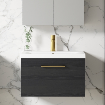 Nuie Arno Wall Hung 1-Drawer Vanity Unit with Basin-1 600mm Wide - Black Woodgrain