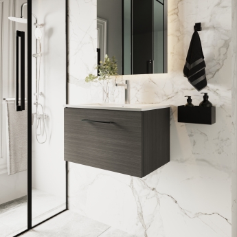 Arno Woodgrain 600mm 1-Drawer Wall Hung Vanity Unit