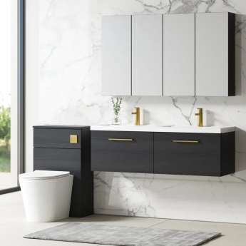 Nuie Arno Wall Hung 2-Drawer Vanity Unit with Double Polymarble Basin 1200mm Wide - Black Woodgrain