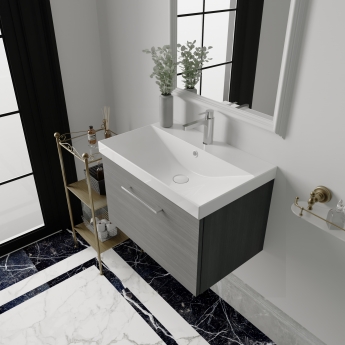 Nuie Arno Wall Hung 1-Drawer Vanity Unit with Basin-3 600mm Wide - Gloss White