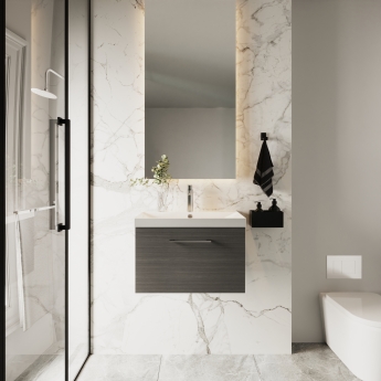 Nuie Arno Wall Hung 1-Drawer Vanity Unit with Basin-3 600mm Wide - Black Woodgrain