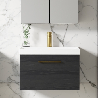 Nuie Arno Wall Hung 1-Drawer Vanity Unit with Basin-3 600mm Wide - Black Woodgrain