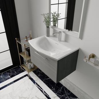 Nuie Arno Wall Hung 1-Drawer Vanity Unit with Basin-4 600mm Wide - Anthracite Woodgrain