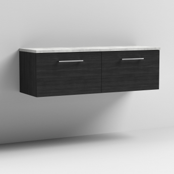Nuie Arno Wall Hung 2-Drawer Vanity Unit with Bellato Grey Worktop 1200mm Wide - Charcoal Black Woodgrain | Product Image