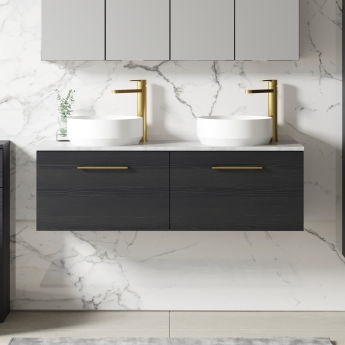 Nuie Arno Wall Hung 2-Drawer Vanity Unit with Bellato Grey Worktop 1200mm Wide - Charcoal Black Woodgrain | Product Image