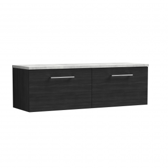 Nuie Arno Wall Hung 2-Drawer Vanity Unit with Bellato Grey Worktop 1200mm Wide - Charcoal Black Woodgrain | Product Image