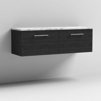 Nuie Arno Wall Hung 2-Drawer Vanity Unit with Carrera Marble Worktop 1200mm Wide - Charcoal Black Woodgrain | Product Image
