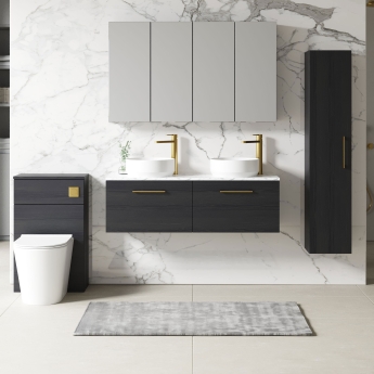 Nuie Arno Wall Hung 2-Drawer Vanity Unit with Carrera Marble Worktop 1200mm Wide - Charcoal Black Woodgrain | Product Image