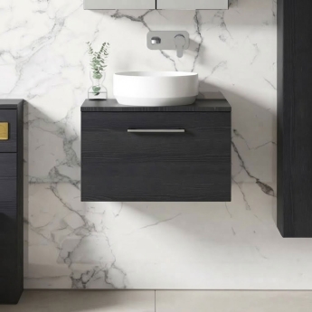 Arno Woodgrain 600mm 1-Drawer Wall Hung Vanity Unit with Countertop | Product Image