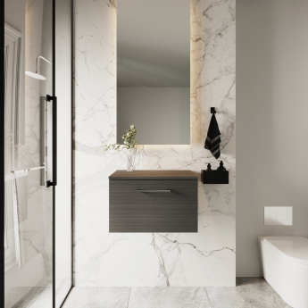 Nuie Arno Wall Hung 1-Drawer Vanity Unit with Worktop 600mm Wide - Charcoal Black