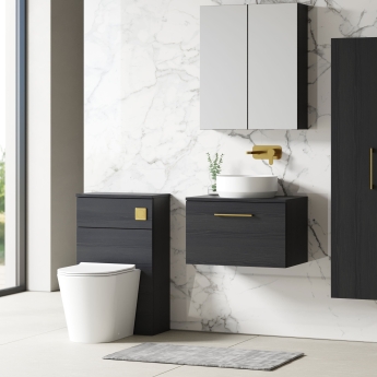 Nuie Arno Wall Hung 1-Drawer Vanity Unit with Worktop 600mm Wide - Charcoal Black | Product Image