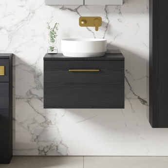 Arno Woodgrain 600mm 1-Drawer Wall Hung Vanity Unit with Countertop | Product Image