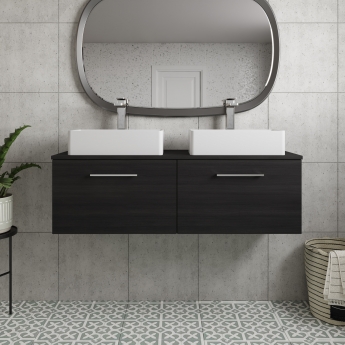 Nuie Arno Wall Hung 2-Drawer Vanity Unit with Worktop 1200mm Wide - Charcoal Black