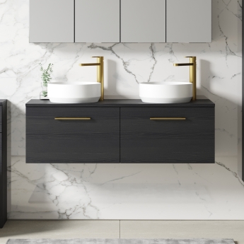 Arno Woodgrain Twin 1200mm 2-Drawer Wall Hung Vanity Unit with Countertop | Product Image