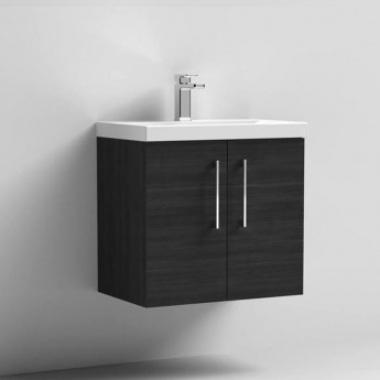 Nuie Arno Wall Hung 2-Door Vanity Unit with Basin-1 600mm Wide - Black Woodgrain
