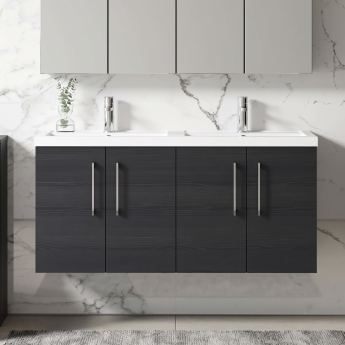Arno Twin Woodgrain 1200mm 4-Door Wall Hung Vanity Unit | Product Image