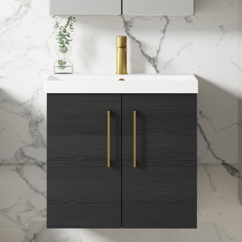 Nuie Arno Wall Hung 2-Door Vanity Unit with Basin-3 600mm Wide - Black Woodgrain