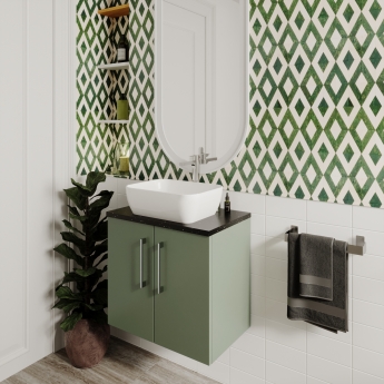 Nuie Arno Wall Hung 2-Door Vanity Unit with Sparkling White Worktop 600mm Wide - Satin Green