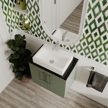Nuie Arno Wall Hung 2-Door Vanity Unit with Sparkling White Worktop 600mm Wide - Satin Green