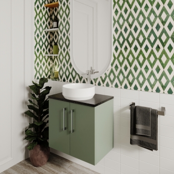 Nuie Arno Wall Hung 2-Door Vanity Unit with Sparkling White Worktop 600mm Wide - Satin Green
