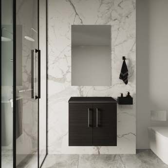 Nuie Arno Wall Hung 2-Door Vanity Unit with Worktop 600mm Wide - Black Woodgrain