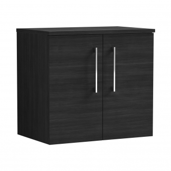 Nuie Arno Wall Hung 2-Door Vanity Unit with Worktop 600mm Wide - Black Woodgrain