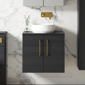 Arno Woodgrain 600mm 2-Door Wall Hung Vanity Unit with Countertop | Product Image