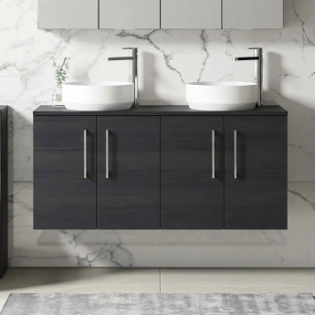 Arno Woodgrain Twin 1200mm 4-Door Wall Hung Vanity Unit with Countertop | Product Image