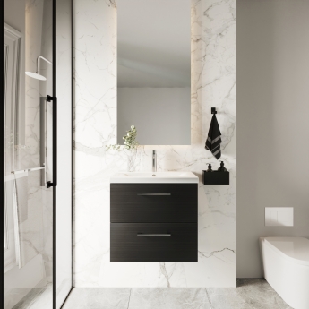 Nuie Arno Wall Hung 2-Drawer Vanity Unit with Basin-1 600mm Wide - Black Woodgrain