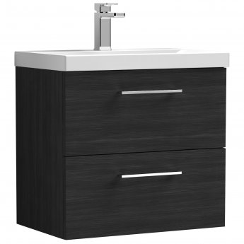 Nuie Arno Wall Hung 2-Drawer Vanity Unit with Basin-1 600mm Wide - Black Woodgrain