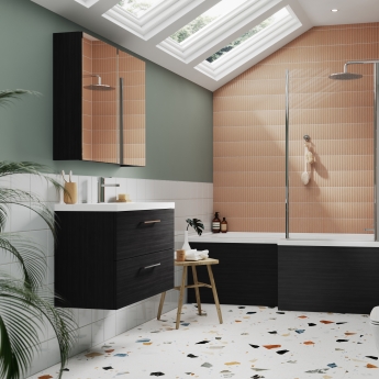 Nuie Arno Wall Hung 2-Drawer Vanity Unit with Basin-2 600mm Wide - Black Woodgrain